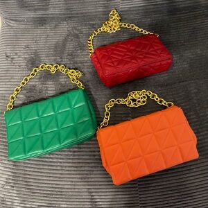 Quilted Chain Shoulder Bag - Red, Green, Orange Lot purse